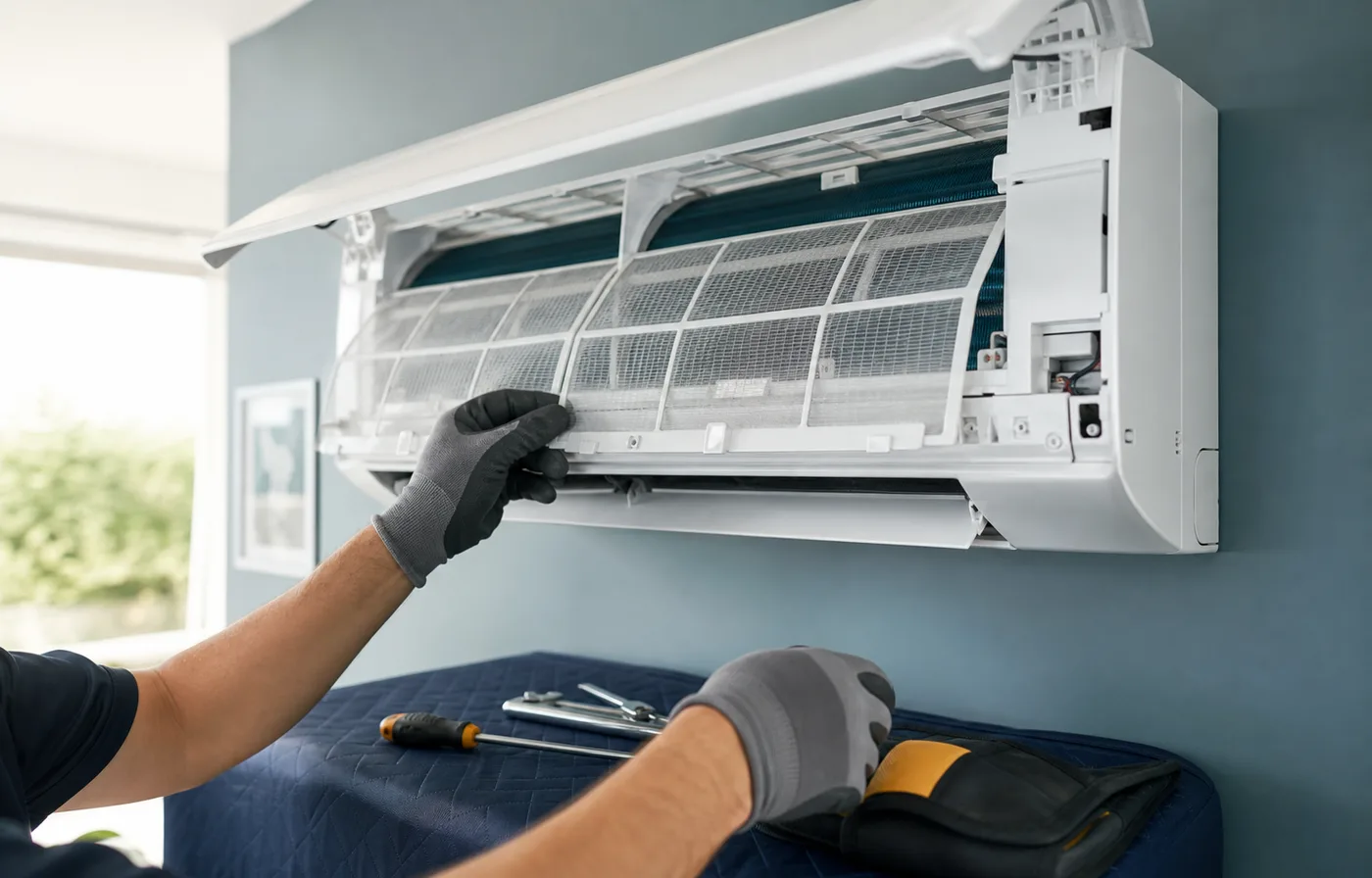 Air conditioning servicing checklist for an existing system