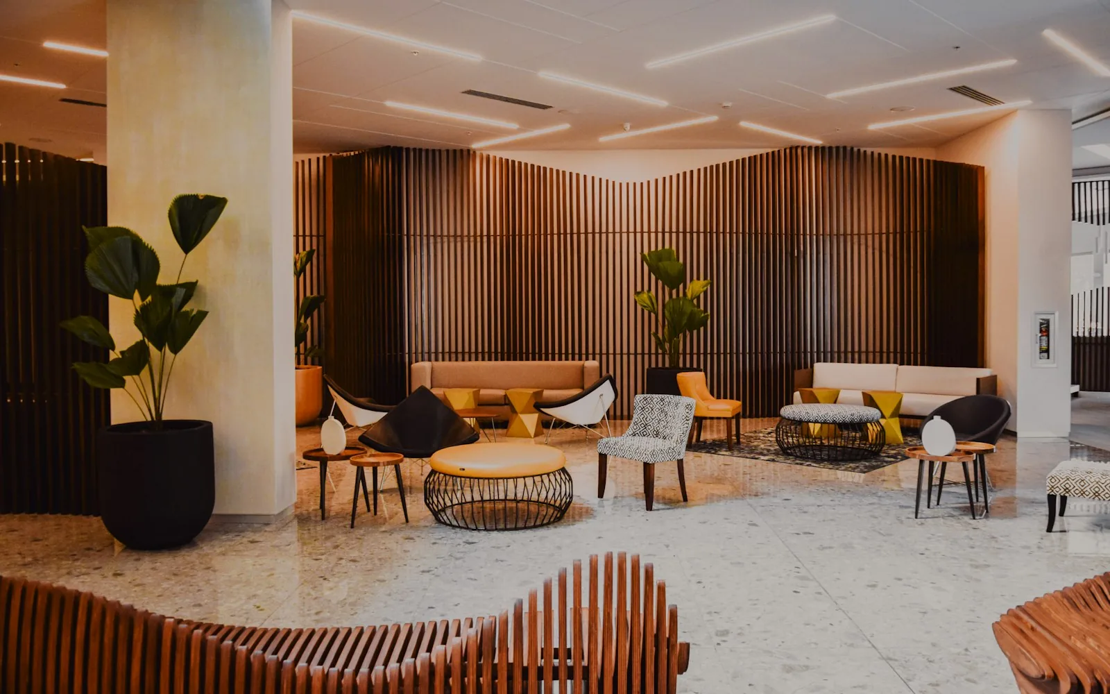 Hotel lobby lounge seating area