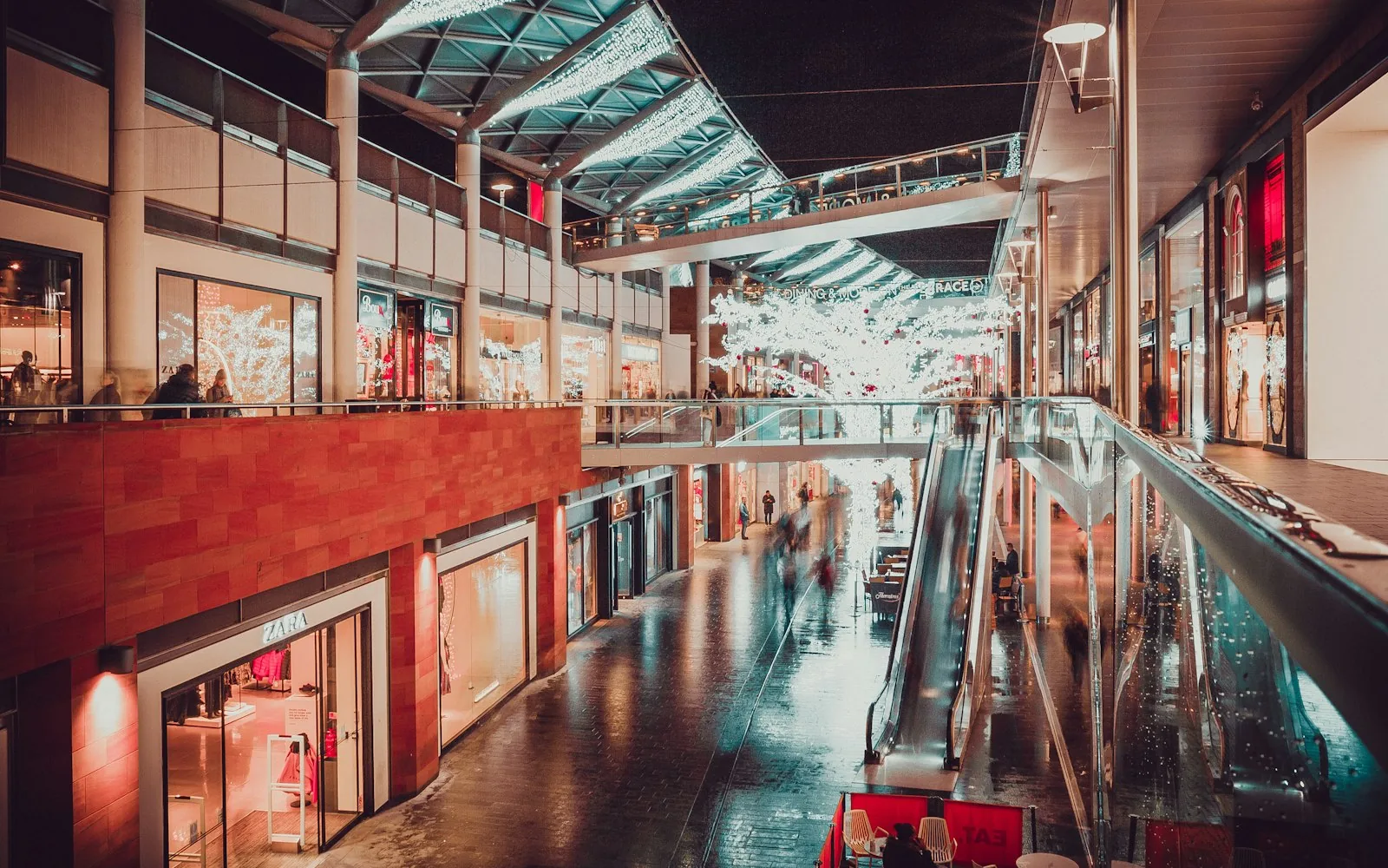Shopping centre interior with shopfronts